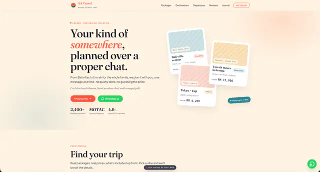 AA Travel landing page