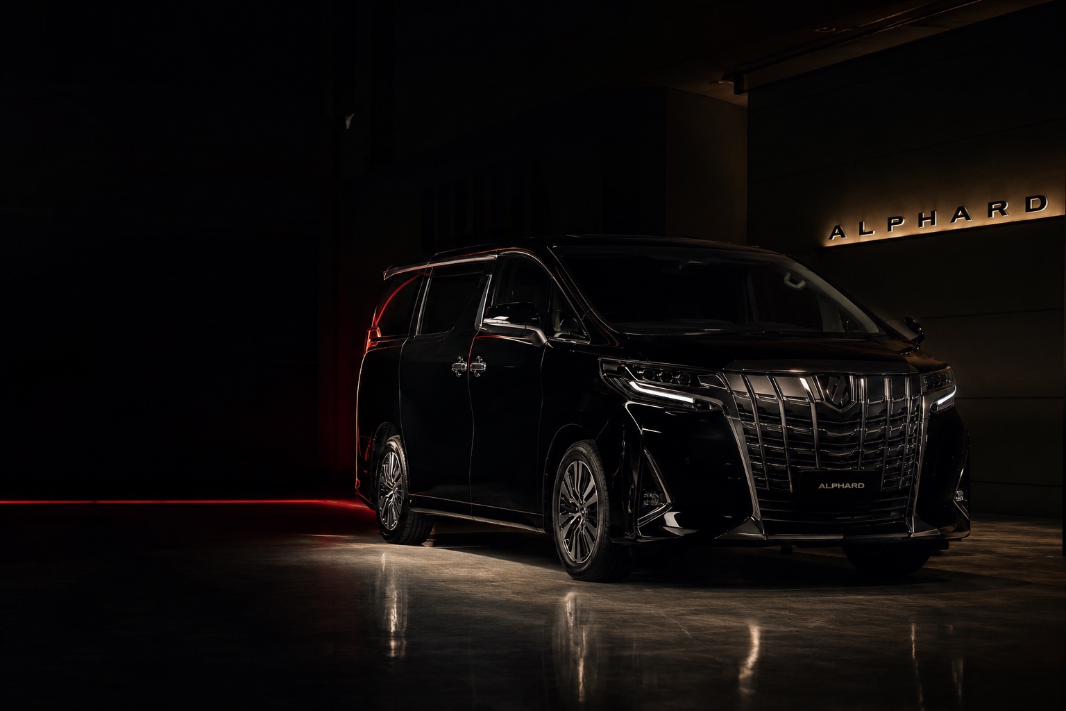 Black Toyota Alphard in the Paccar showroom